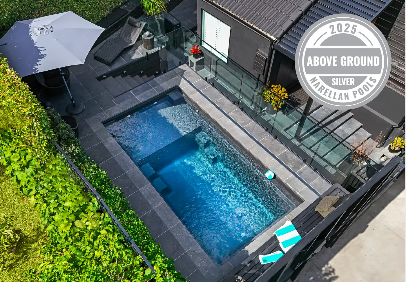Aerial view of the award-winning pool and its frameless glass barrier
